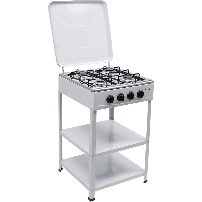 Propane Camping Stove, 4 Burners Portable Gas Grills for Outdoor Cooking RV with Storage Stand, Heavy Duty Stainless Steel Gas Stove with Wind Blocking Cover for Garden BBQ (White 4 Burners)