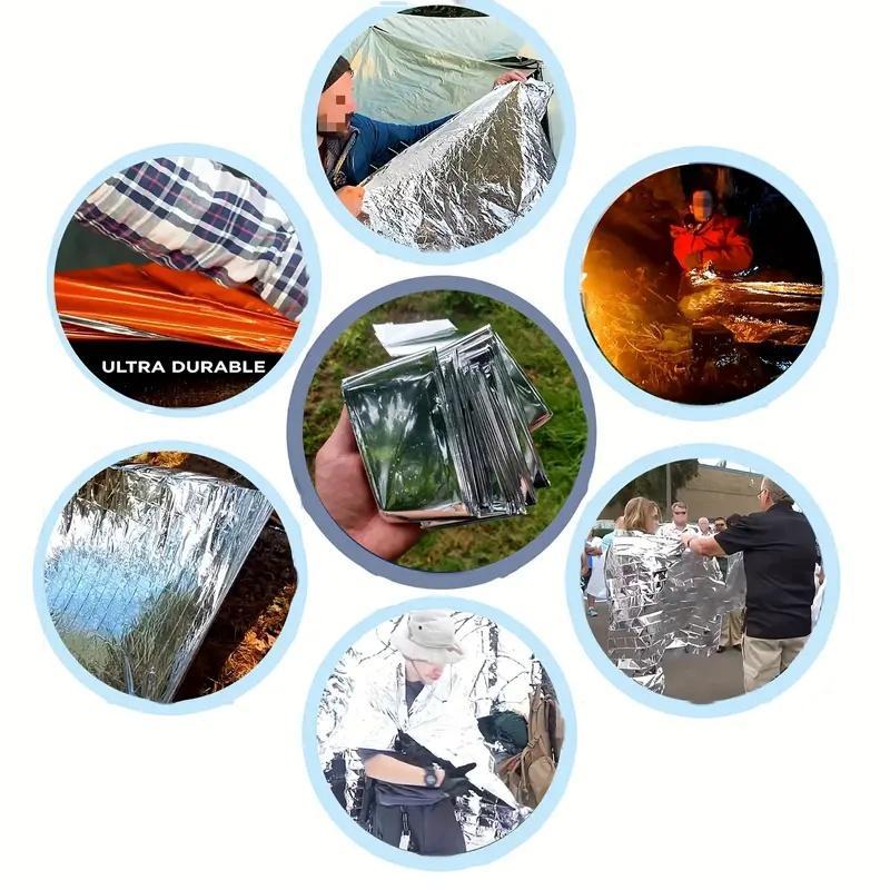 Emergency Mylar Thermal Blanket, 5 Counts Compact Waterproof Natural Disasters Emergency Blankets, Multipurpose Retain Body Heat Emergency Kit for Outdoor, Emergency Kit for School,  School Emergency Kit