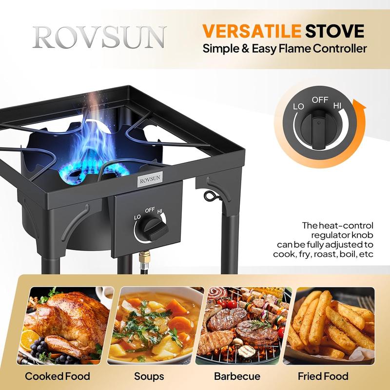 ROVSUN 100,000 BTU Portable Gas Camping Stove, Outdoor Propane Burner with 20psi Regulator, High Pressure Single Cooker Camp Cooking Home Brewing