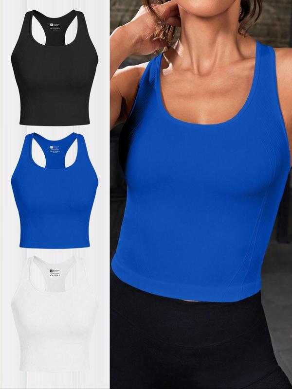 Women's Solid Round Neck Sports Vest, Casual Sleeveless Crew Neck Sports Top for Yoga Gym Workout Running, Ladies Sportswear for All Seasons