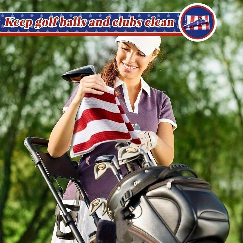 Flag Pattern Golf Towel, Microfiber Golf Towel with Carabiner Clip, Golf Accessories for Men & Women, Golf Gift for Husband, Father and Veterans