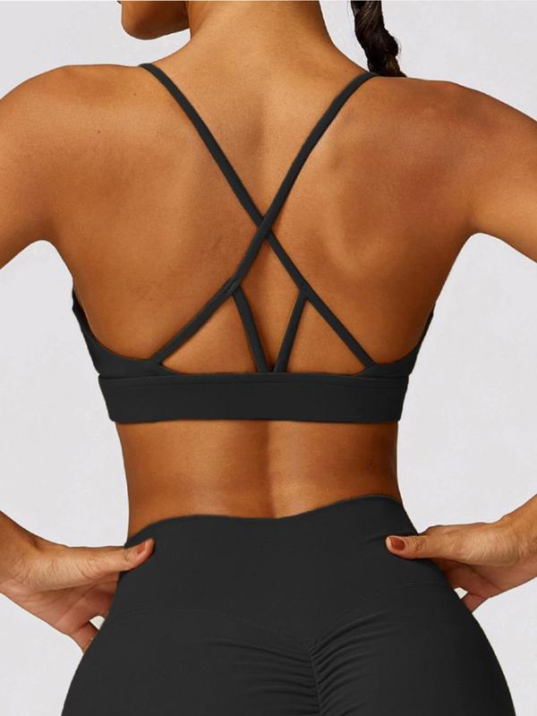 Women's Solid Criss Cross Cut Out Backless Sports Bra, High Stretch Seamless Quick Drying Athletic Bra for Yoga Gym Workout, Ladies Sportswear for All Seasons, Gym Clothes, Bras for Women