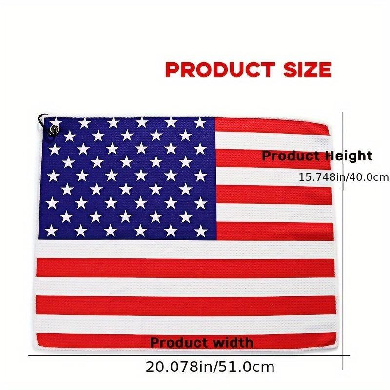 Flag Pattern Golf Towel, Microfiber Golf Towel with Carabiner Clip, Golf Accessories for Men & Women, Golf Gift for Husband, Father and Veterans