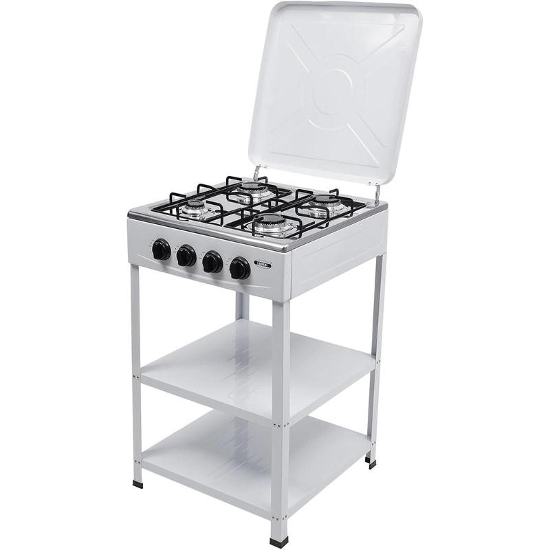 Propane Camping Stove, 4 Burners Portable Gas Grills for Outdoor Cooking RV with Storage Stand, Heavy Duty Stainless Steel Gas Stove with Wind Blocking Cover for Garden BBQ (White 4 Burners)