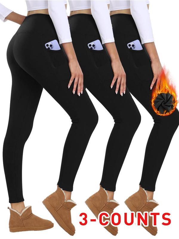 Women's Solid High Waist Sports Thermal Lined Leggings, Casual Comfy Warm Skinny Pants for Yoga Gym Workout Running, Ladies Sportswear for All Seasons