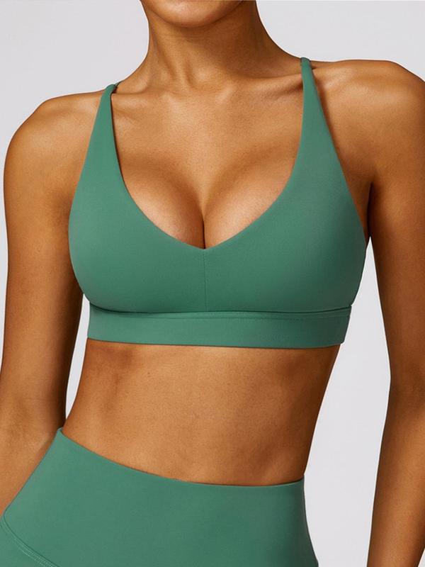 Women's Solid Criss Cross Cut Out Backless Sports Bra, High Stretch Seamless Quick Drying Athletic Bra for Yoga Gym Workout, Ladies Sportswear for All Seasons, Gym Clothes, Bras for Women