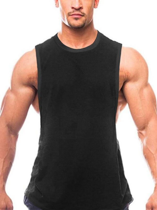 Men's Plain Round Neck Tank Top, Summer Clothes, Sporty Casual Regular Fit Solid Crew Neck Sleeveless Sports Top for Gym Workout Running, Men Summer Clothes