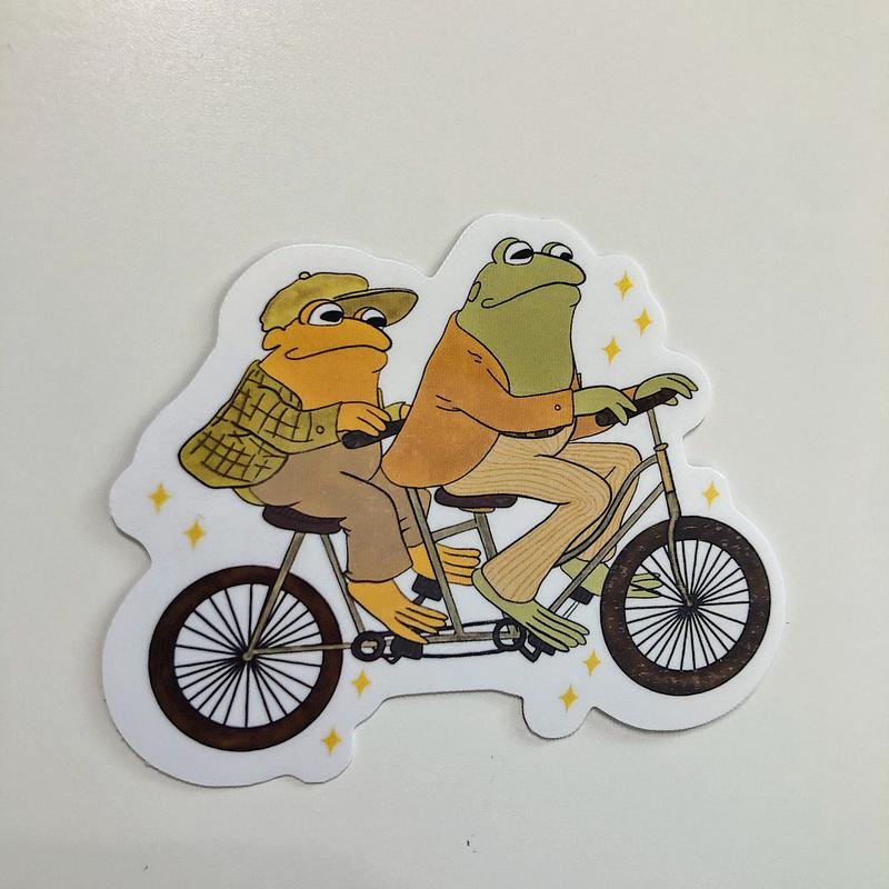 Frog and Toad Tandem Bicycle Waterproof Sticker | Cottage Core