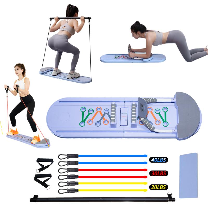 Multifunctional Push Up Board & Abs Training with Pilates Resistance Bands – Foldable Full Body Home Workout Equipment & Strength Training men & women