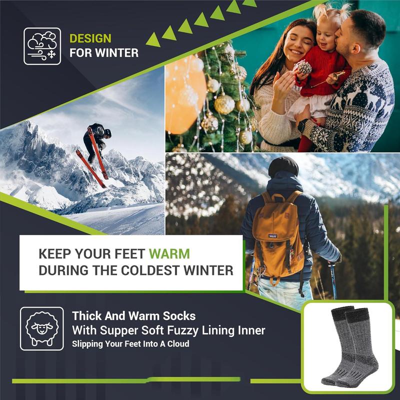 MEMORY OUTDOOR STORE Warm Wool Ski Socks for Winter, Thermal Moisture-Wicking Boot Socks, Shock-Absorbing Scrunch Track Socks, Anti-Odor & Shrink-Resistant Cold Weather Essentials