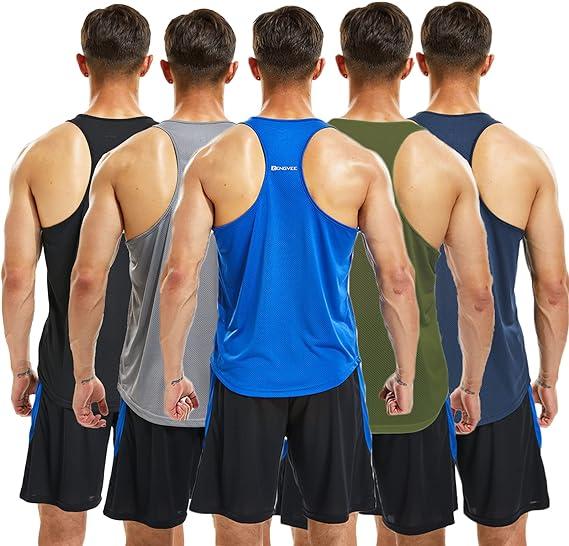 3 5 Pack Running Muscle Tank Top for Men Dry-suit Workout Sleeveless Tops Breathable Y-Back Shirts Training Bodybuilding Vests