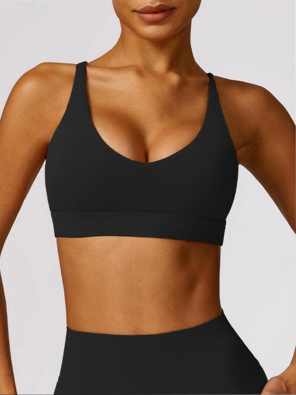 Women's Solid Criss Cross Cut Out Backless Sports Bra, High Stretch Seamless Quick Drying Athletic Bra for Yoga Gym Workout, Ladies Sportswear for All Seasons, Gym Clothes, Bras for Women