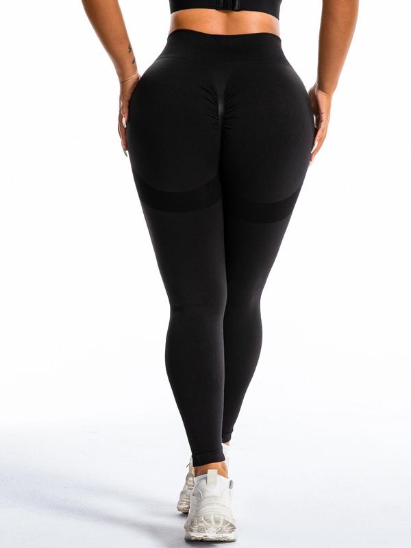 Plus Size Solid High Waist Sports Tummy Control Leggings, Tight-fitting Comfy Breathable Seamless Skinny Pants for Yoga Gym Workout, Women's Sport & Outdoor Clothing for All Seasons, Leggings for Women