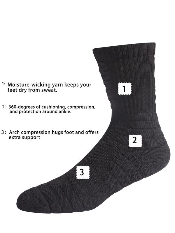 Unisex's Solid Athletic Socks, Sporty Breathable Comfortable Sports Crew Socks, Compression Socks, Athletic Sports Socks for Men & Women