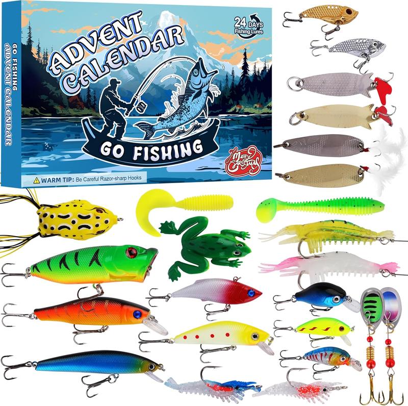 Advent Calendar 2024 Fishing Lure for Man Adult Teen - 24 Days Christmas Countdown Fish Tackle Set - Xmas Surprise Fish Bait Gift for Father Grandpa Brother Boyfriend