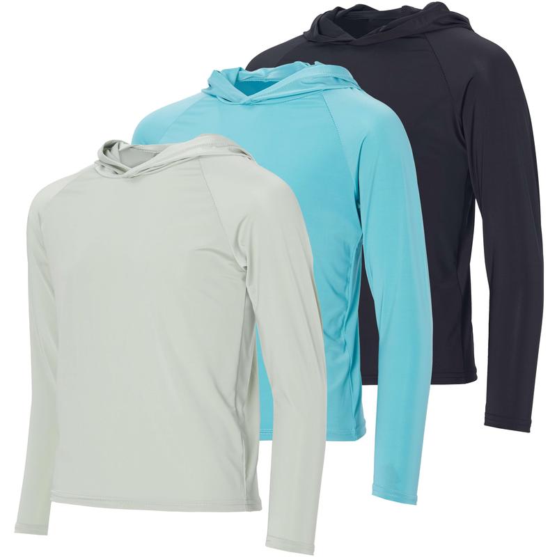 Real Essentials 3 Pack:Youth Rashguard Hoodie UPF UV Sun Protection Long Sleeve Swim Fishing Shirt - Boys & Girls (Ages 4-16)