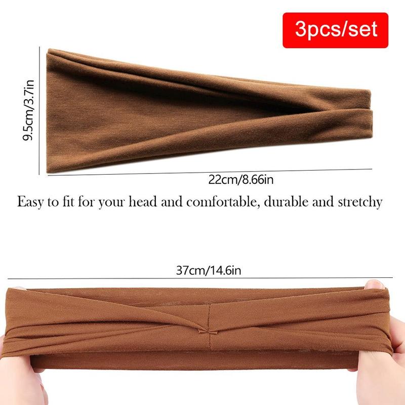 3pcs Solid Color Sports Headband, Sweat Absorbing Elastic Hair Band for Running Yoga Exercise Fitness, Gym Accessories