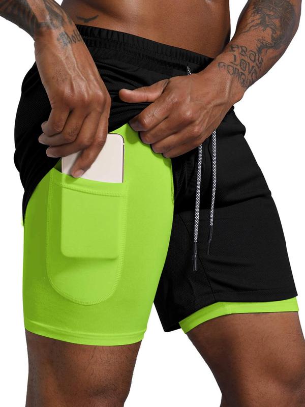 Men's Colorblock Pocket Drawstring Waist 2 in 1 Shorts, Back To School Summer Outfits, Regular Fit Casual Comfortable Breathable Sports Shorts for Daily Wear, Men's Bottoms for Summer Football Drip