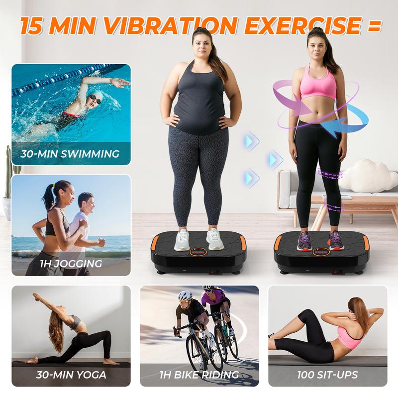 RELIFE REBUILD YOUR LIFE Portable Vibration Plate Platform with Bands, Whole Body Vibration Plate Exercise Machine for Home Gym Therapy & Fitness