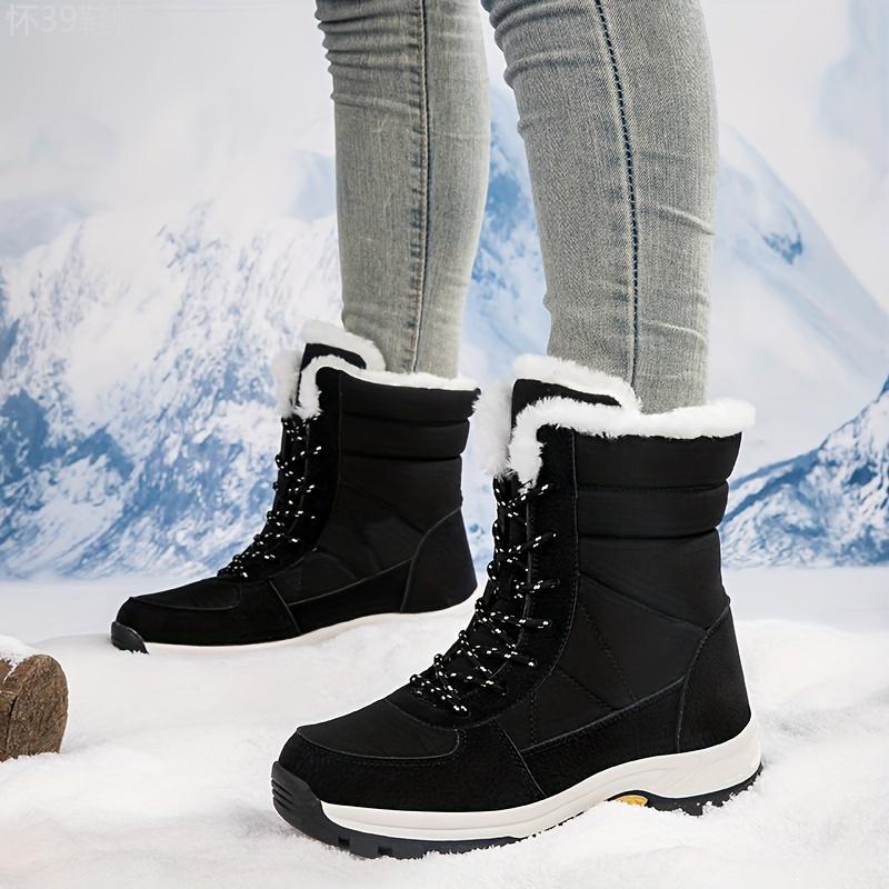 Men's Mid Calf Snow Boots, Winter Thermal Shoes, Windproof Hiking Boots With Fuzzy Lining