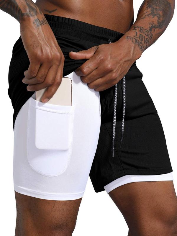 Men's Colorblock Pocket Drawstring Waist 2 in 1 Shorts, Back To School Summer Outfits, Regular Fit Casual Comfortable Breathable Sports Shorts for Daily Wear, Men's Bottoms for Summer Football Drip