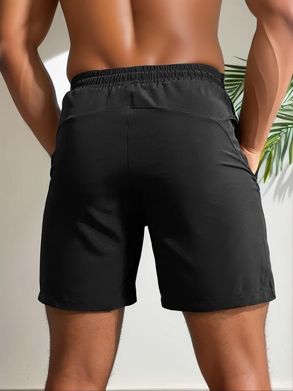 Men's Letter Print Drawstring Waist Shorts, Jogging Short, Regular Fit Quick Drying Breathable Zipper Pocket Shorts, Men's Shorts for Daily Wear