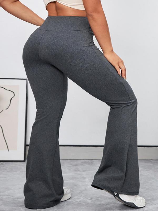  Solid High Waist Flare Leg Sports Leggings, Fall Clothes, Fall Sporty Comfy Breathable Bell Bottom Tummy Control Trousers for Yoga Gym Workout Running, Women's Sport & Outdoor Clothing Flared Leggings Fall Outfits 2024