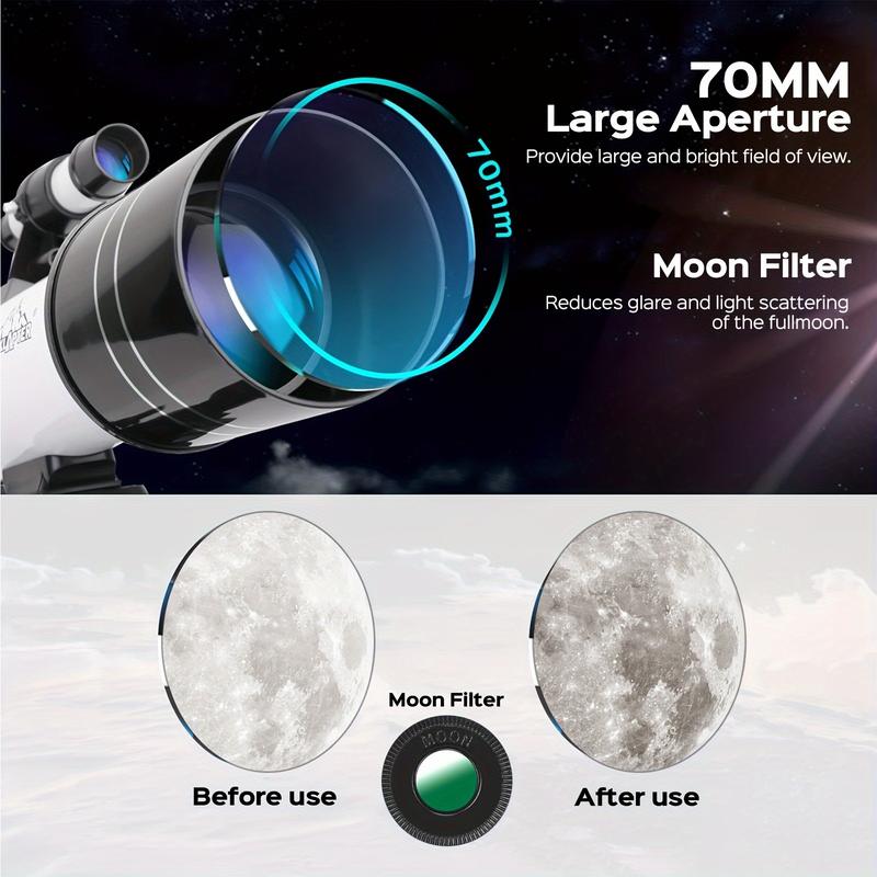 150X Telescope, 70mm Aperture Telescope For Adults High Powered, Portable Astronomical Telescope For Kids With Tripod Phone Adaptere And Wireless Remote