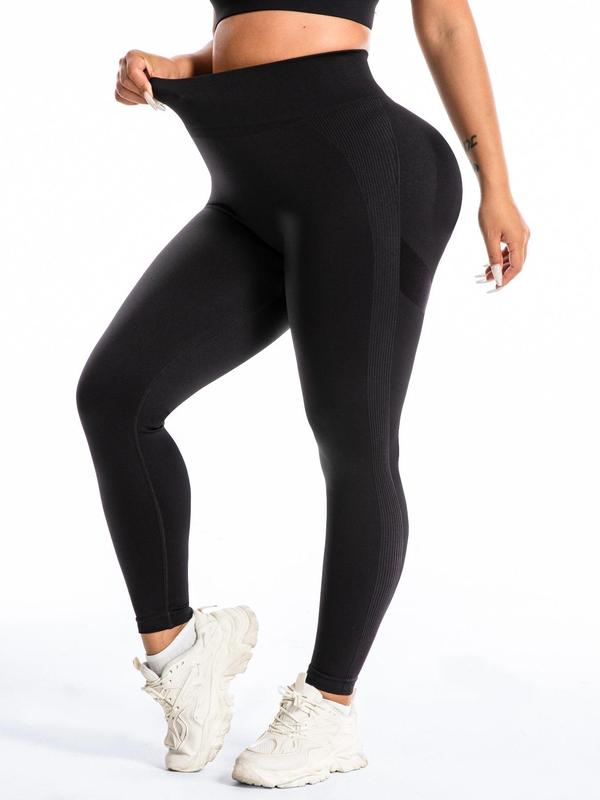 Plus Size Solid High Waist Sports Tummy Control Leggings, Tight-fitting Comfy Breathable Seamless Skinny Pants for Yoga Gym Workout, Women's Sport & Outdoor Clothing for All Seasons, Leggings for Women