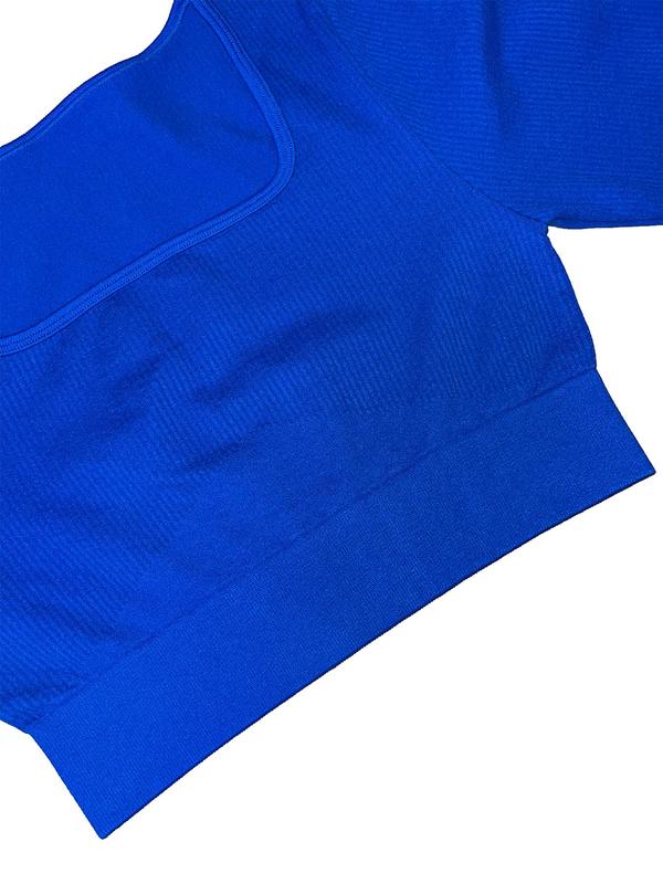 Women's Solid Color Ribbed U Neck Sports Crop Tee, Casual Sporty Long Sleeve T-shirt for Yoga Gym Workout Running, Ladies Sportswear for All Seasons