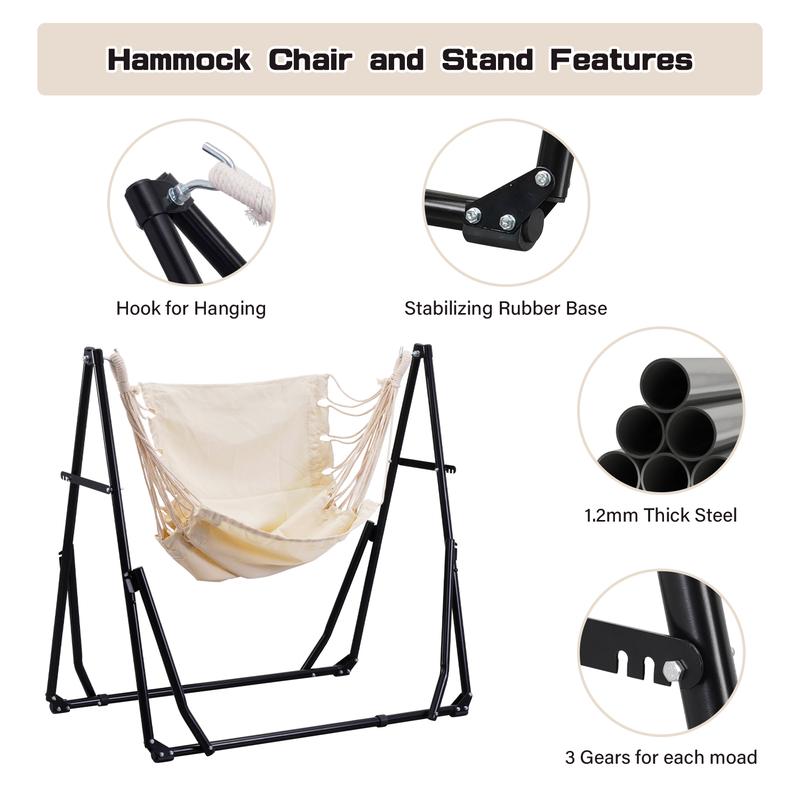 GDY Hammock Life Double Fabric Hammock Chair With Stand, Black - Max 450 lbs Capacity, For Hammock Camping