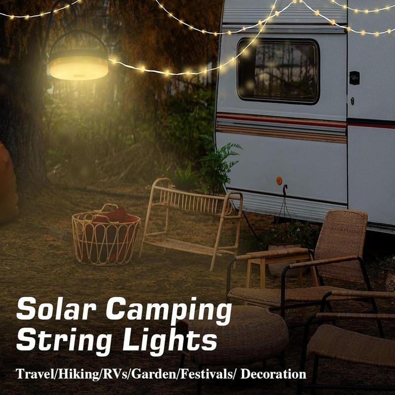 Solar Powered Camping Light String, 2 Counts Rechargeable Outdoor Waterproof Light String with 8 Modes, Portable Light String for Camping & Hiking