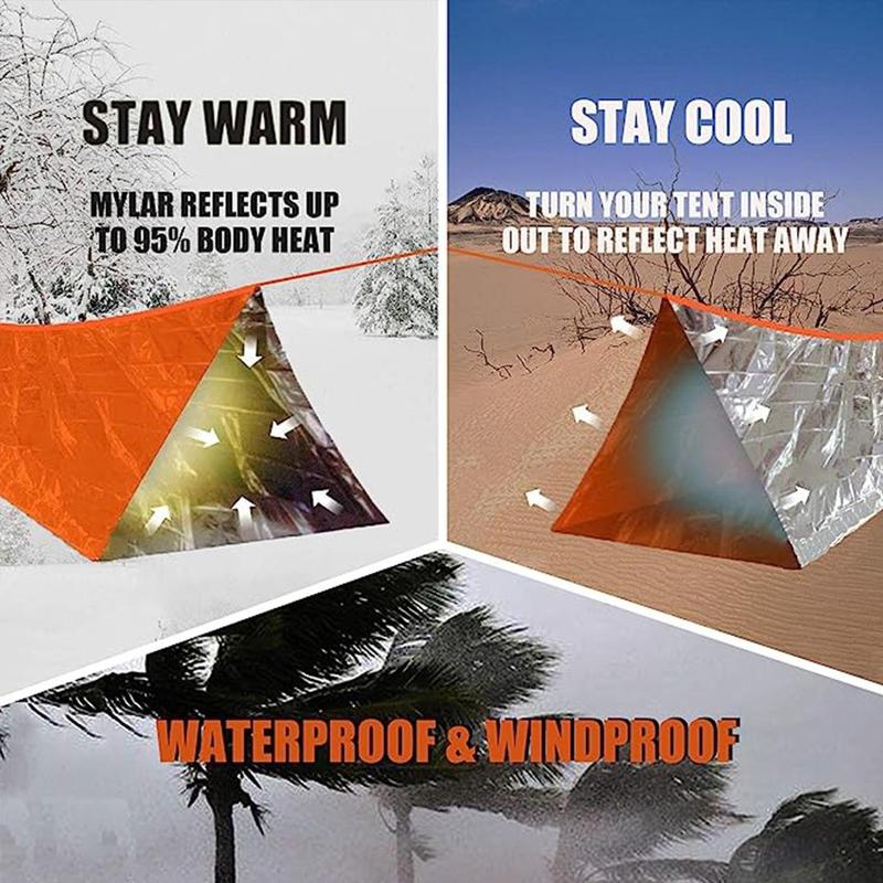 Waterproof Windproof Foldable Thermal Tent, Triangular Design Emergency Warm Tent, Lightweight Film Living Tent for Outdoor Hiking, Camping Accessories, Camping & Hiking Equipment, Music Festival Accessories, Christmas Gift