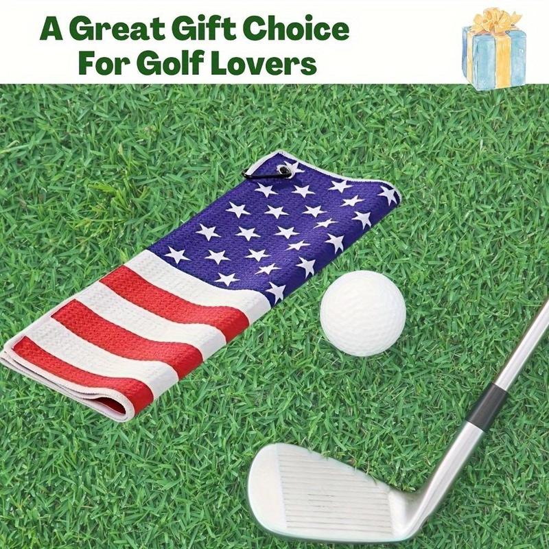 Flag Pattern Golf Towel, Microfiber Golf Towel with Carabiner Clip, Golf Accessories for Men & Women, Golf Gift for Husband, Father and Veterans