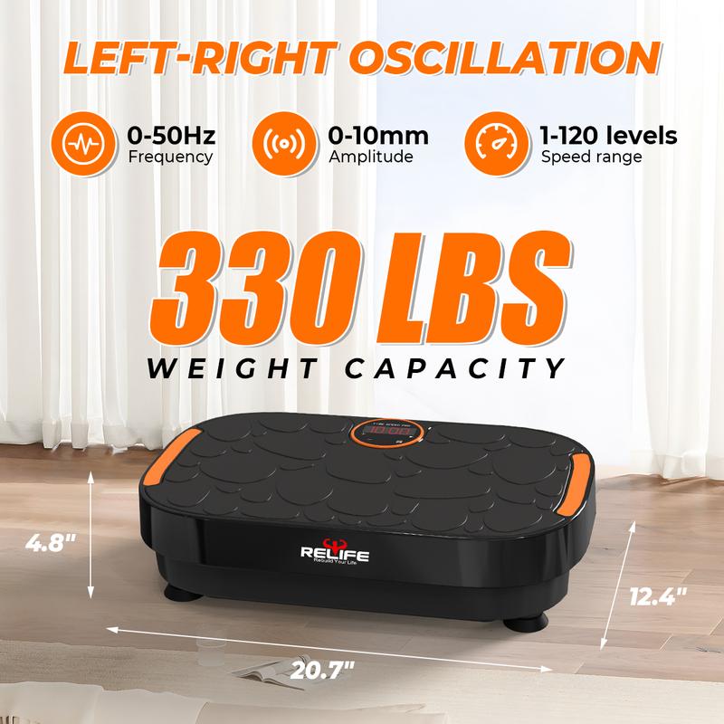 RELIFE REBUILD YOUR LIFE Portable Vibration Plate Platform with Bands, Whole Body Vibration Plate Exercise Machine for Home Gym Therapy & Fitness