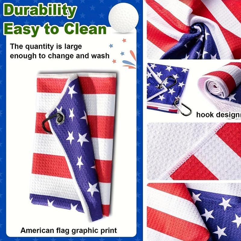 Flag Pattern Golf Towel, Microfiber Golf Towel with Carabiner Clip, Golf Accessories for Men & Women, Golf Gift for Husband, Father and Veterans