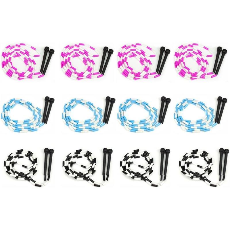 Jump Rope 12-Pack - Pink, Blue, Black and White Skip Ropes for Exercise - Outdoor Jump Rope for Kids, Adults and Athletes - Family Fun Toys and Games