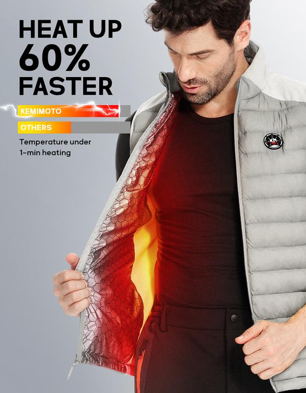 Kemimoto Outdoors Winter Heated Vest for Men Women Thermal Heating Cotton w  Battery for Golf Walking Hiking Sports Vest USB & Type C Charge