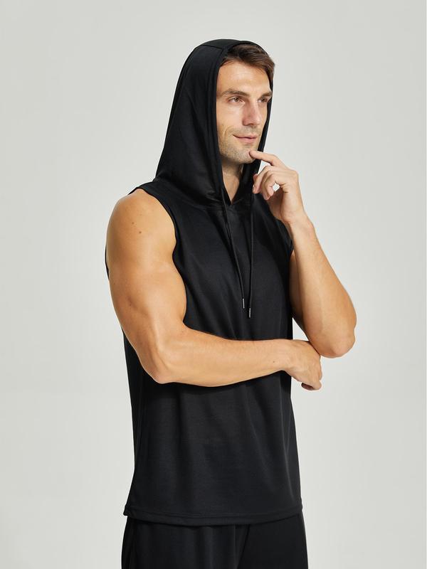 Men's 3pcs Solid Drawstring Hooded Sports Vest, Casual Sporty Sleeveless Hooded Tank Top for Gym Workout Running,  Running Vest, Athletic Vest for Men