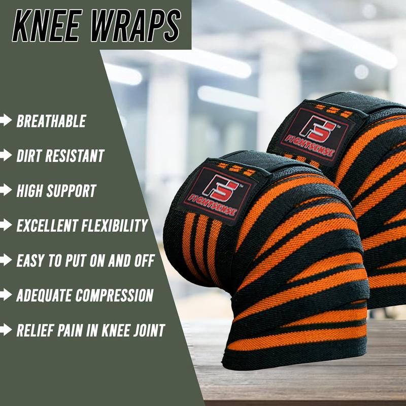 FIGHTSENSE Knee Wraps (Pair) - Ideal for Squats, Powerlifting,Gym,Bodybuilding, Weightlifting, Cross Training WODs & Gym Workout - Compression & Elastic Support