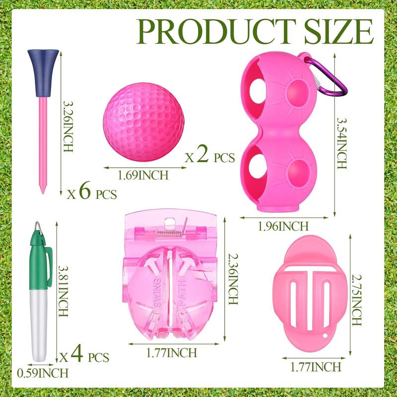 18 count Pink Golf Accessories Kit Include Golf Ball Marker Golf Balls Holder Club Groove Cleaner Brush Divot Repair Plastic Tees Pink Golf Towel with Clip Golf Gift Set for Women