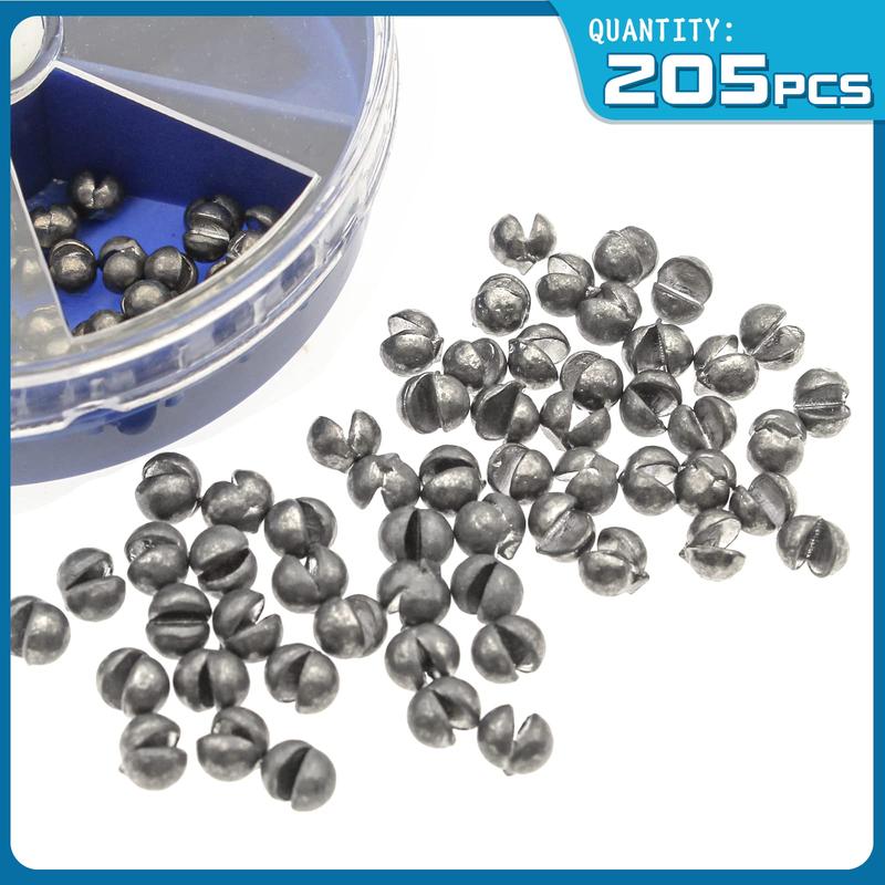 Fishing Weights Sinkers (205pcs Box), 5 Sizes Removable Split Shot Sinker Kit, Sinkers Weights Fishing Tackle, Christmas Gift