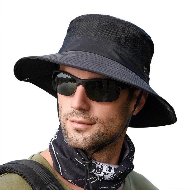 Men Fishing Sun Boonie Hat Wide Brim Outdoor Summer UV Protection Sun Hat