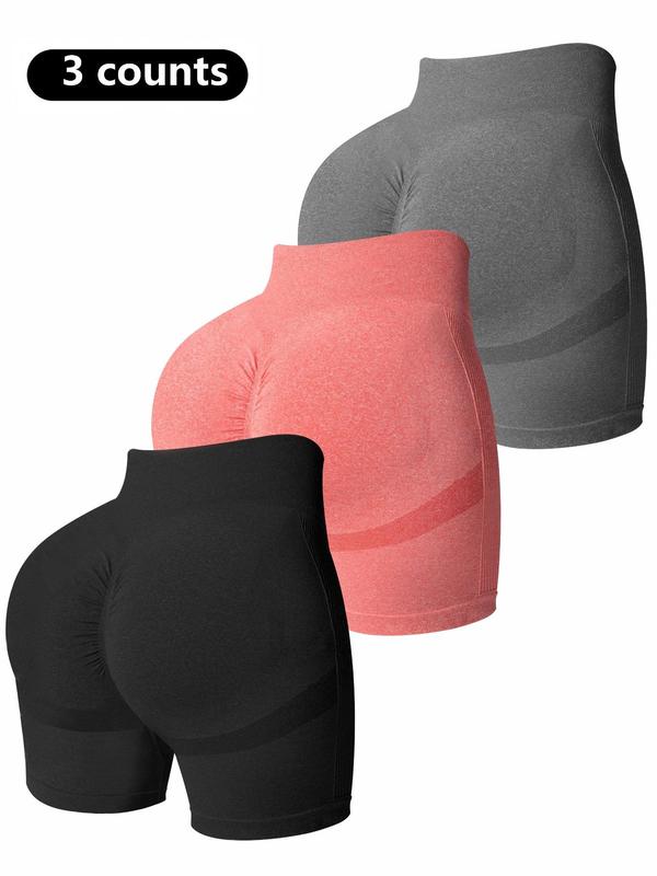  Solid Ruched Sports Shorts, High Stretch Yoga Shorts, Gym Shorts, Biker Shorts, Ladies Sportswear for Indoor Outdoor Wear for Fall