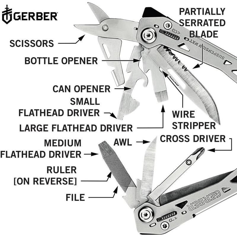 Gerber Gear Suspension-NXT 15-in-1 EDC Multi tool with Pocket Knife, Needle Nose Pliers and Wire Stripper Tools, Gifts for Men, Survival and Camping Gear, Stainless Steel