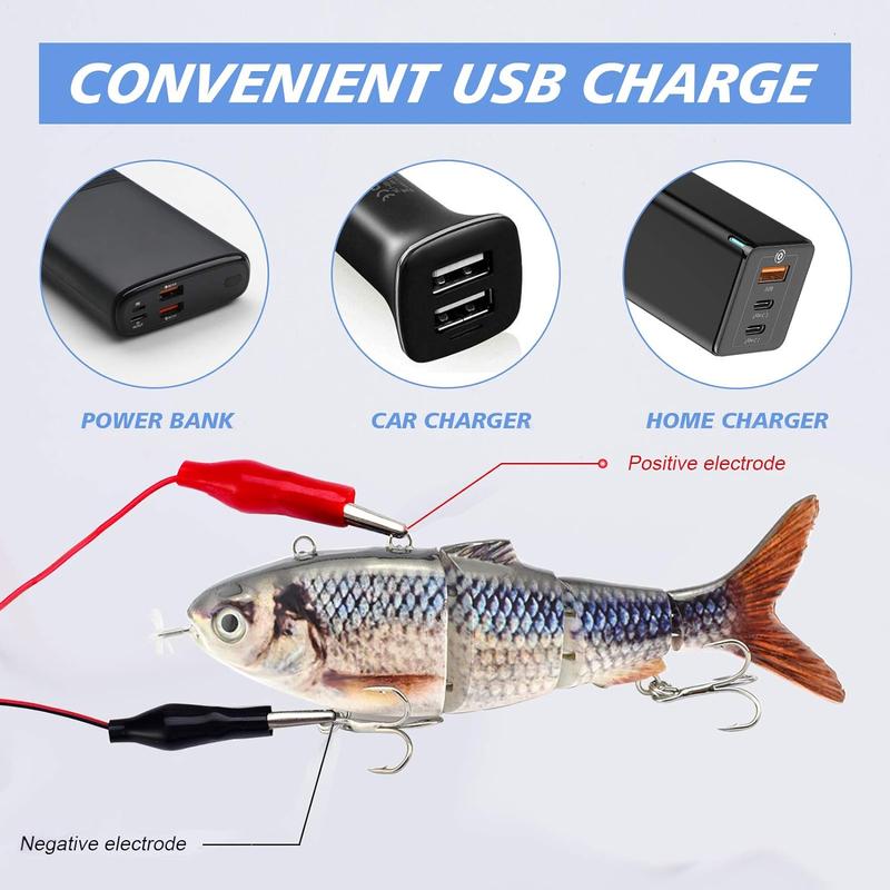 HADORAM Robotic Swimming Lure 5.1” Fishing Lure 4-Segement Multi Jointed Swimbait Electric Bait LED Light USB Rechargeable Robotic Lure for Bass Trout Pike Fishing Tackle…