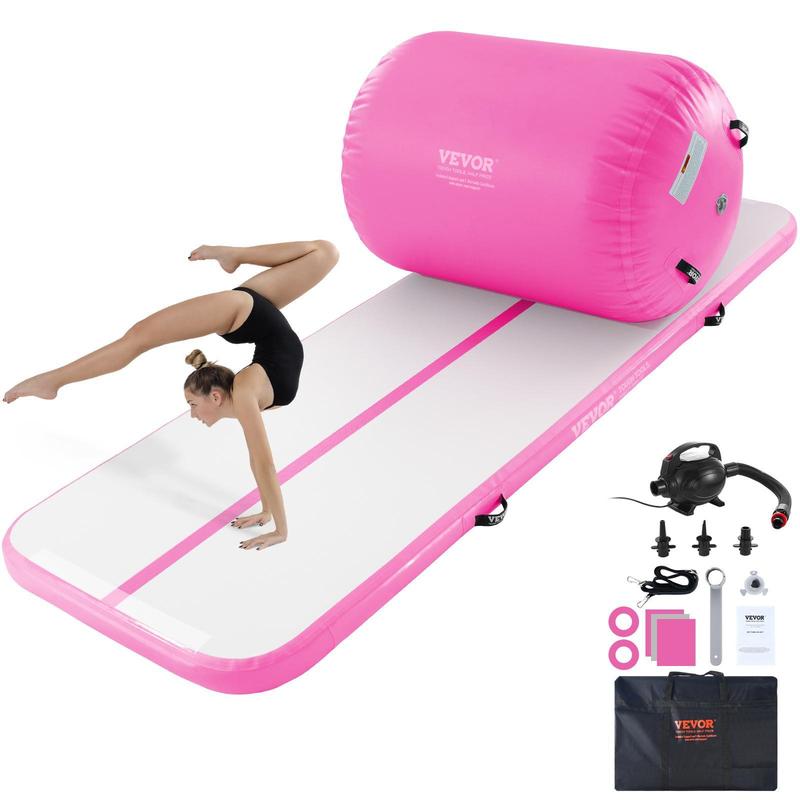 VEVOR Inflatable Gymnastics Air Mat Set, 2 PCS Tumbling Mat, Tumble Track with Electric Pump, Air Roller Barrel Gymnastics Equipment, Training Mats for Home Use Gym Yoga Cheerleading Beach Park Water