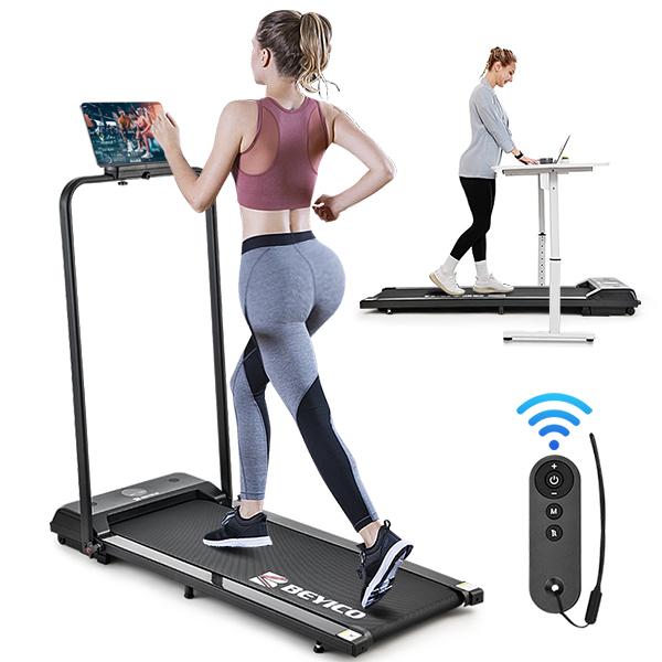 2-in-1 walking mat Treadmill with remote control for Obese people Desktop treadmill with stand Low noise under table treadmill wheels for easy movement Folding treadmill, portable at 6.2 MPH Suitable for home and office use