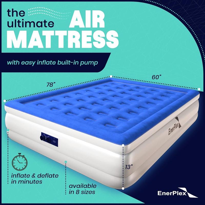 Air Mattress with Built-in Pump - Double Height Inflatable Mattress for Camping, Home & Portable Travel - Durable Blow Up Bed with Dual Pump - Easy to Inflate Quick Set UP