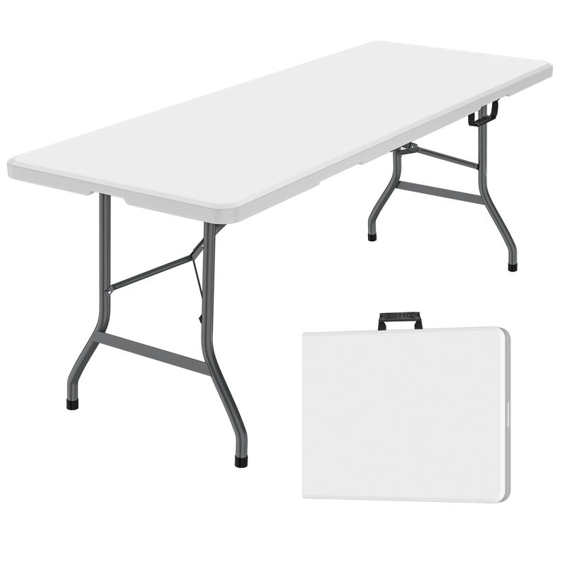 6ft Plastic Folding Table with Handle, Lock - White, for Camping, Party, and Picnic